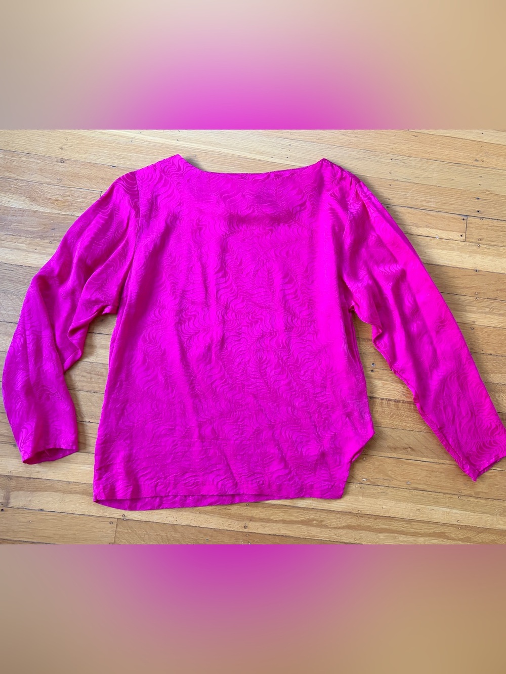 Vintage Nordstrom 100% Silk fuchsia hot pink blouse 6 M cutout shirt vibrant 80s